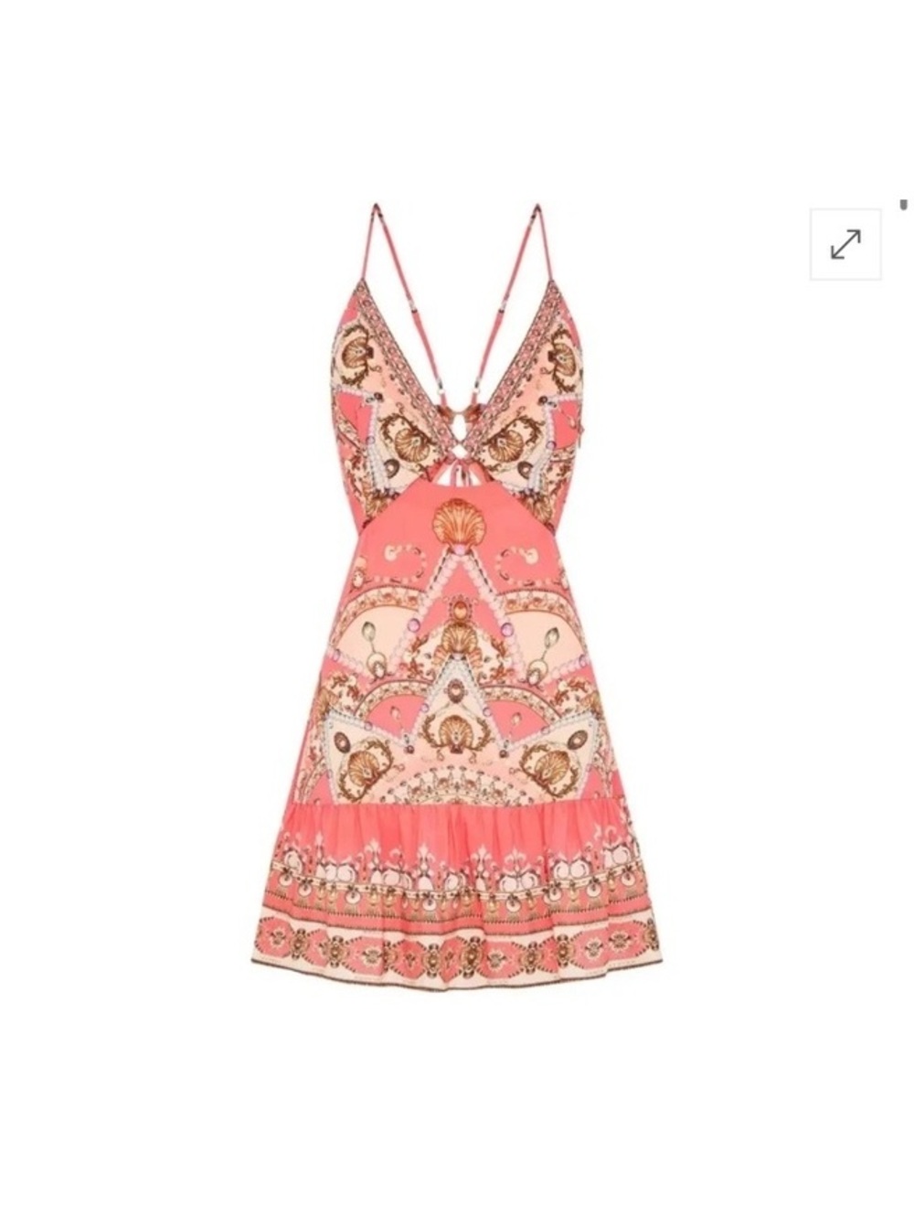 NWT CAMILLA Shell Games 100% silk Swarovski embellished midi cutout dress coral